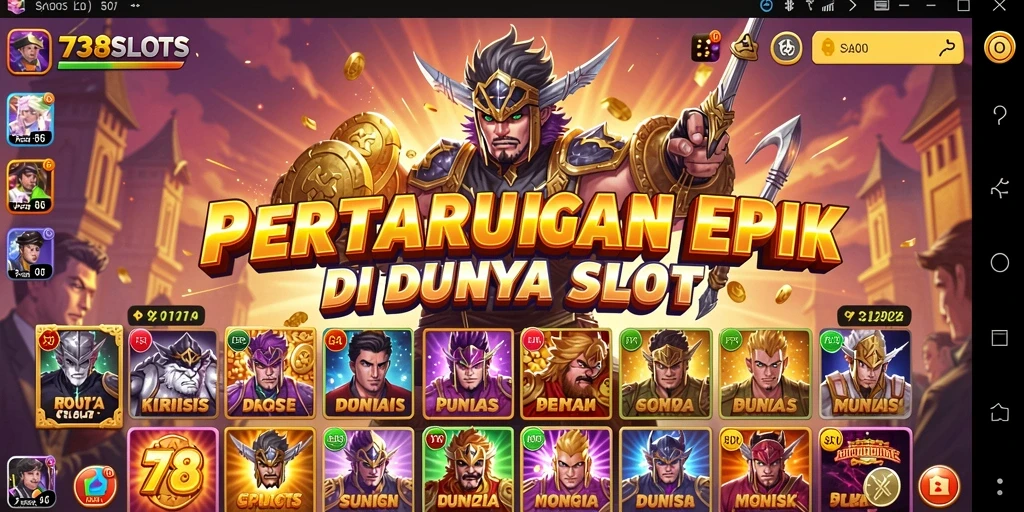 Tampilan gameplay seru dalam 738SLOTS yang memadukan slot dan pertarungan.