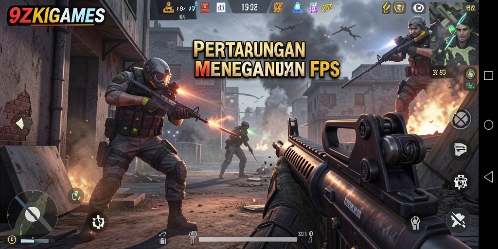 Tampilan gameplay menegangkan di 9ZKGAMES dengan aksi FPS yang seru.