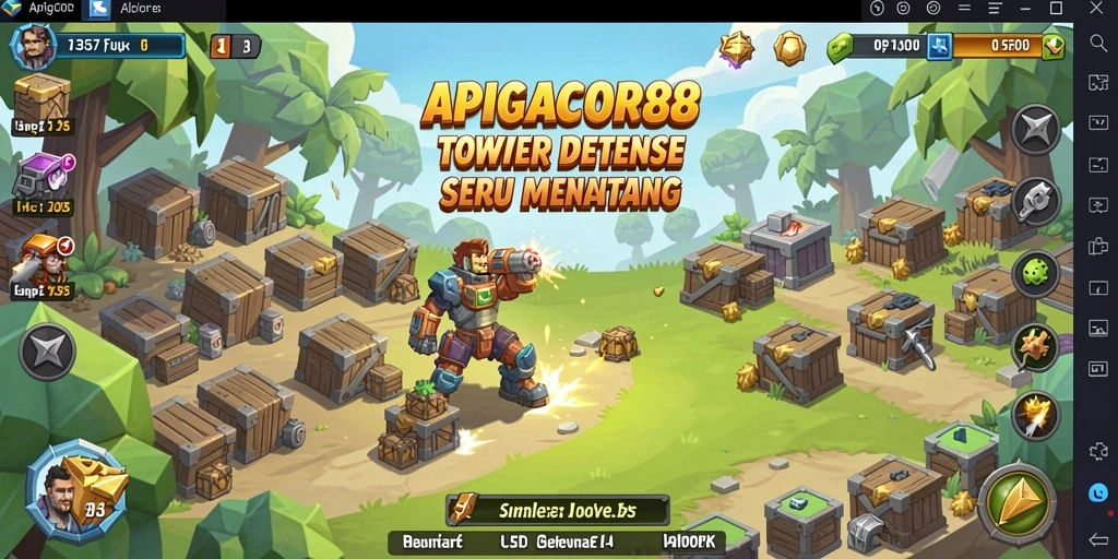 Tampilan gameplay menegangkan di APIGACOR88 menunjukkan aksi Tower Defense.