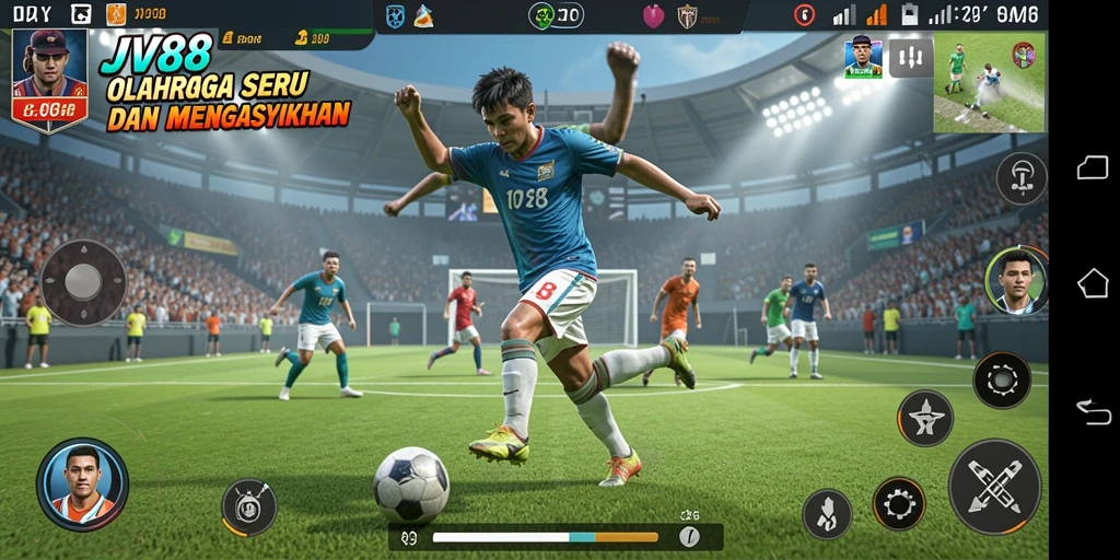 Screenshot JV88 menunjukkan pertandingan olahraga yang menegangkan dan grafis yang memukau.