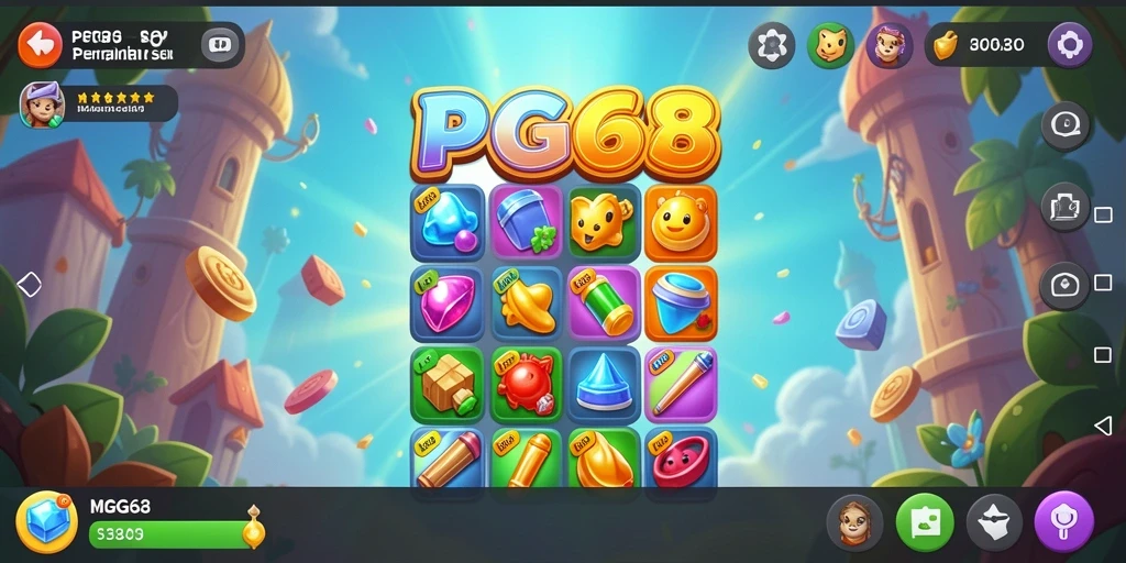 Tangkapan layar PGG68 menunjukkan gameplay Match-3 yang seru dan penuh warna.