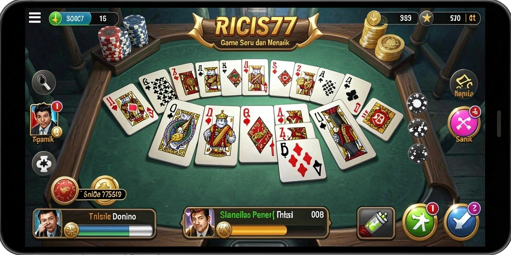 Screenshot gameplay RICIS77 menampilkan aksi permainan domino yang menarik.