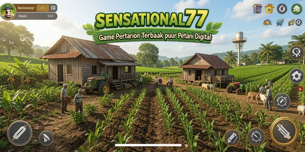 Screenshot gameplay SENSATIONAL77 menampilkan petak pertanian yang subur.