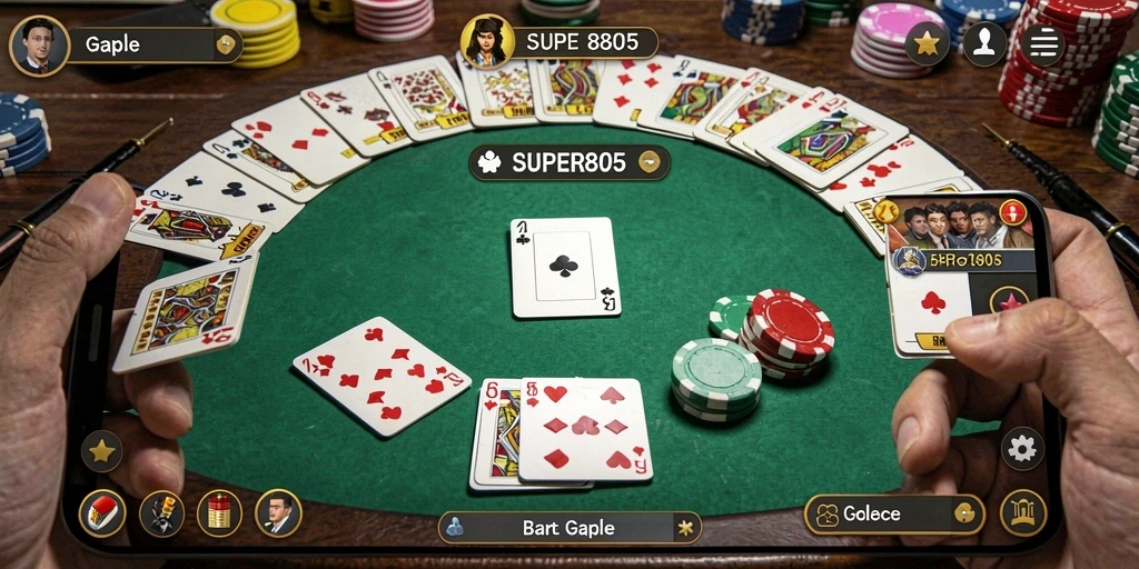 Screenshot gameplay Gaple dalam aplikasi SUPER805 yang menarik.